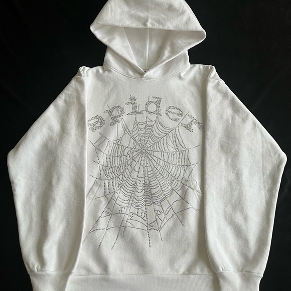 Sp5der OG Rhinestone Logo Hoodie White Size Small - Picture 1 of 3